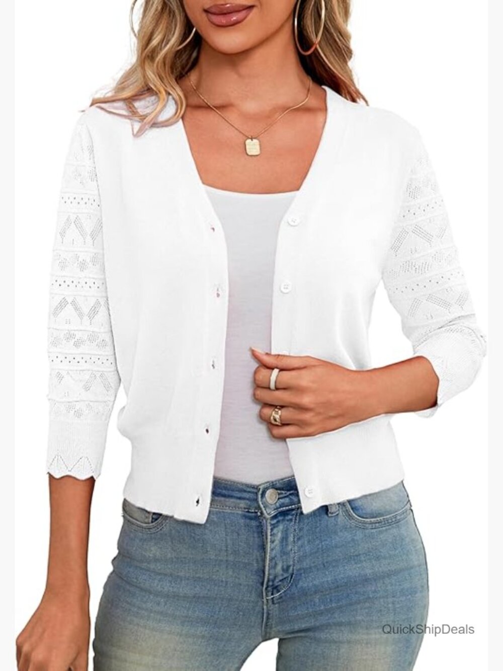 3/4 Sleeve Cropped Cardigan Sweater Button Down Bolero Shrug for Dresses